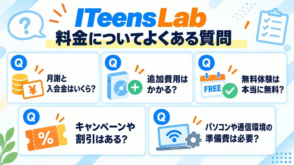 ITeens Labの料金に関するよくある質問｜月謝・入会金・追加費用・無料体験・割引・受講環境