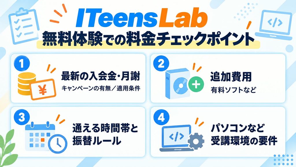 ITeens Labの無料体験で確認したい料金チェックポイント｜入会金・月謝・追加費用・受講環境