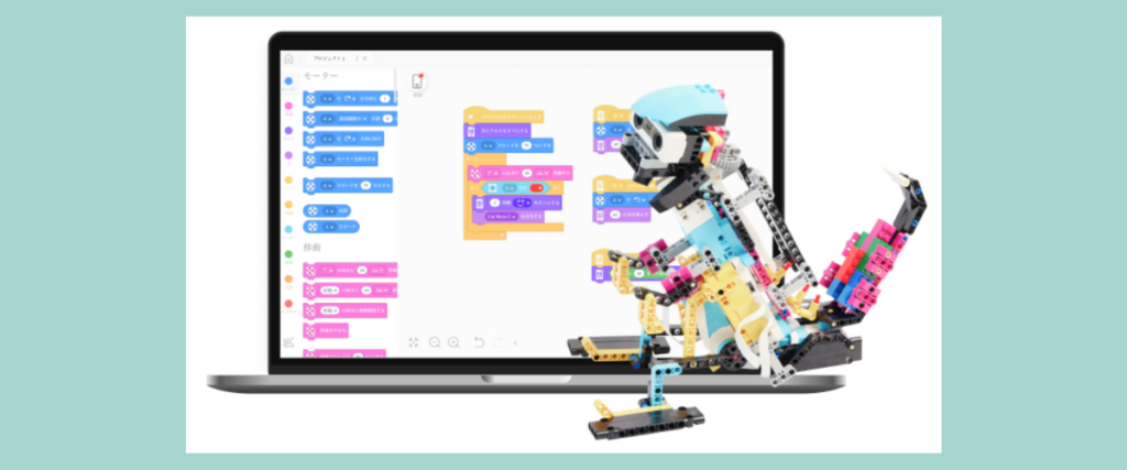 LITALICOワンダーオンライン ロボットテクニカルコースの学習イメージ：PCのブロックプログラミングで実機ロボットを制御